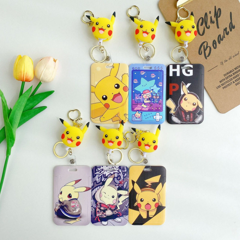 皮卡丘可爱卡通学生卡套创意伸缩卡套公交卡门禁卡套防丢书包挂扣带挂