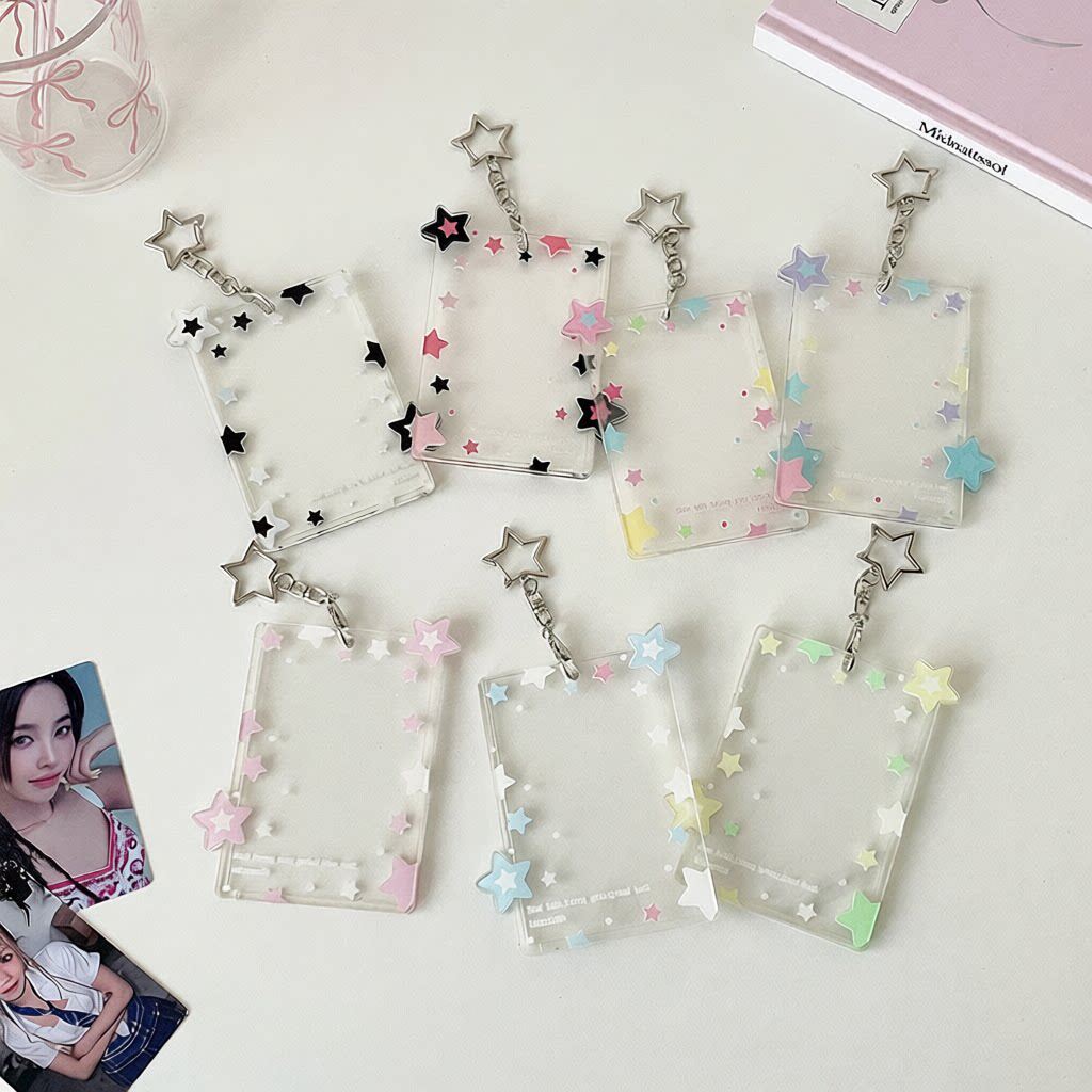 韩版追星少女彩色星星挂件卡套透明三寸小卡展示卡套拍立得硬卡套