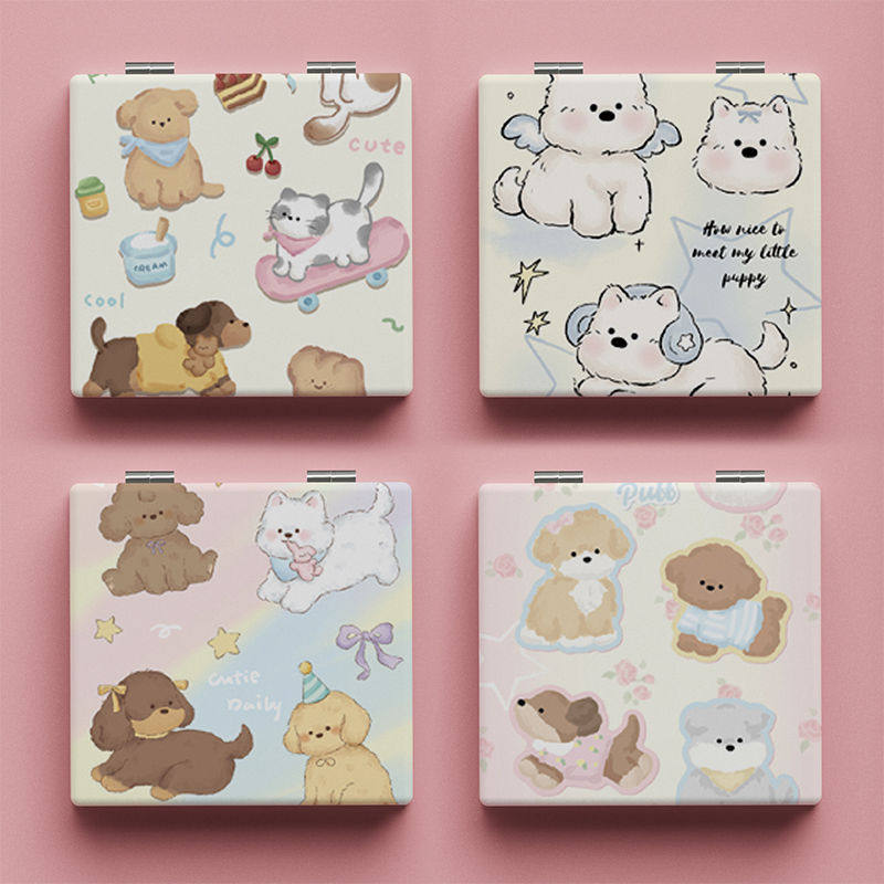 高级感随身化妆镜便携镜子可爱学生宿舍折叠手持翻盖镜双面补妆镜