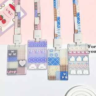 透明滑盖卡套ins风学生胸牌校卡包门禁卡IC卡保护套挂脖现货