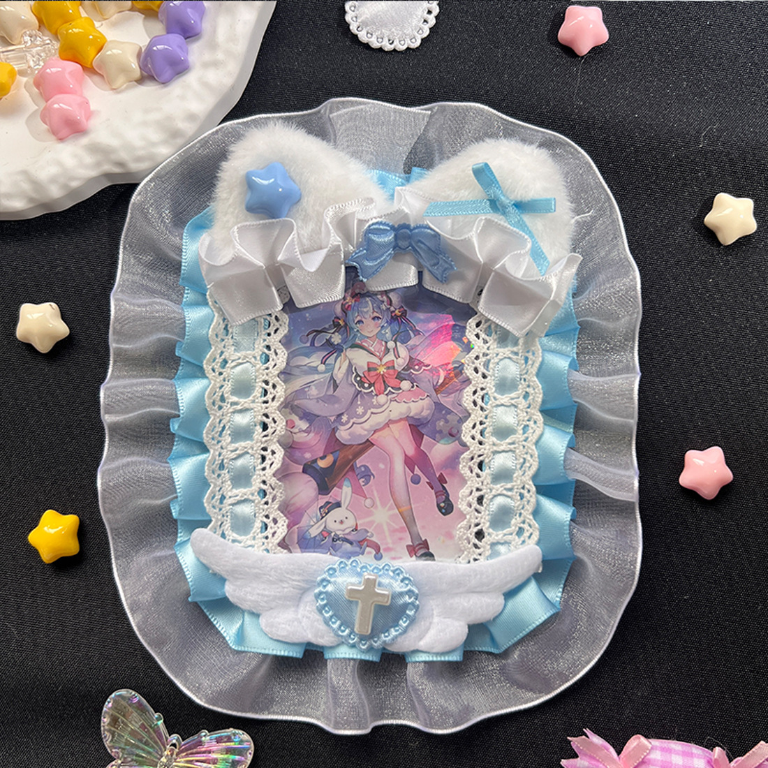 蕾丝咕卡套毛绒猫耳天使翅膀原创