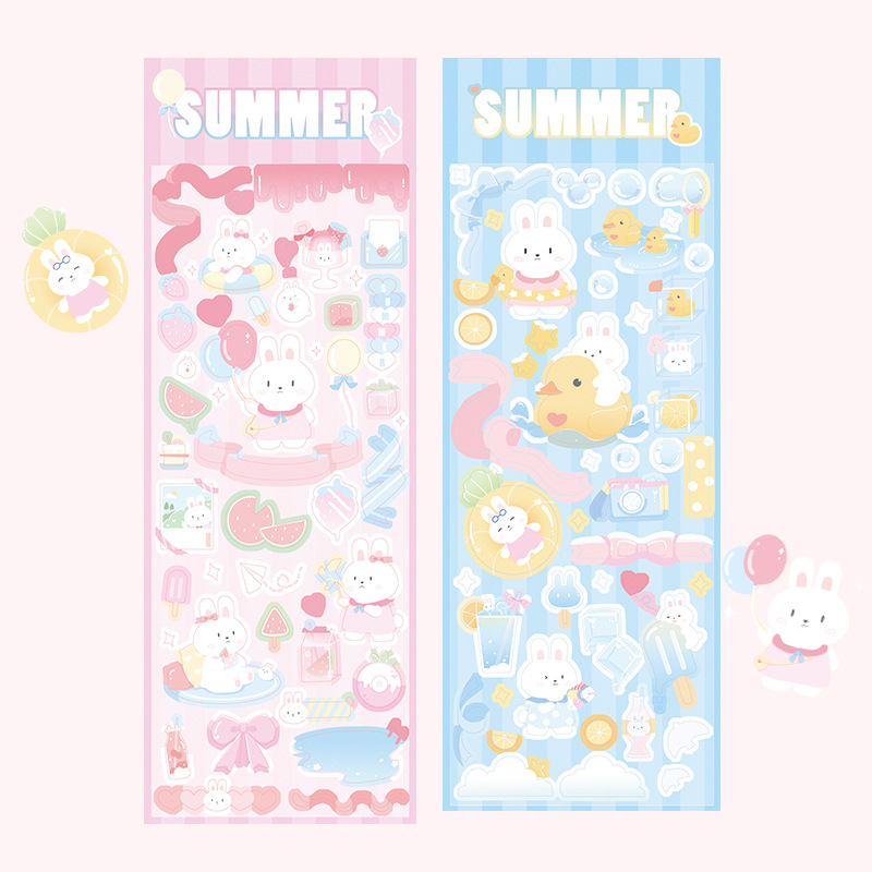原创夏日兔兔卡通贴纸咕卡咕盘素