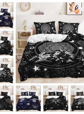 床上三件套数码印花暗黑风星星月亮太阳外贸被套件