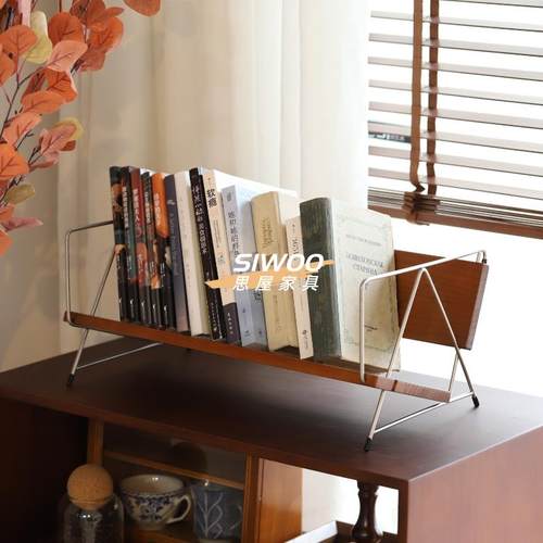 思屋家具北欧实木小书架桌面书籍收纳架子办公桌樱桃木复古置物架