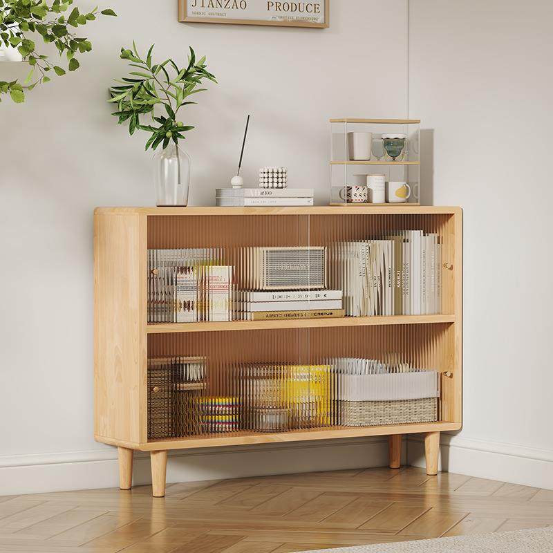 落地置物架置物架储物柜书橱北欧实木书柜日式推拉门书架组合