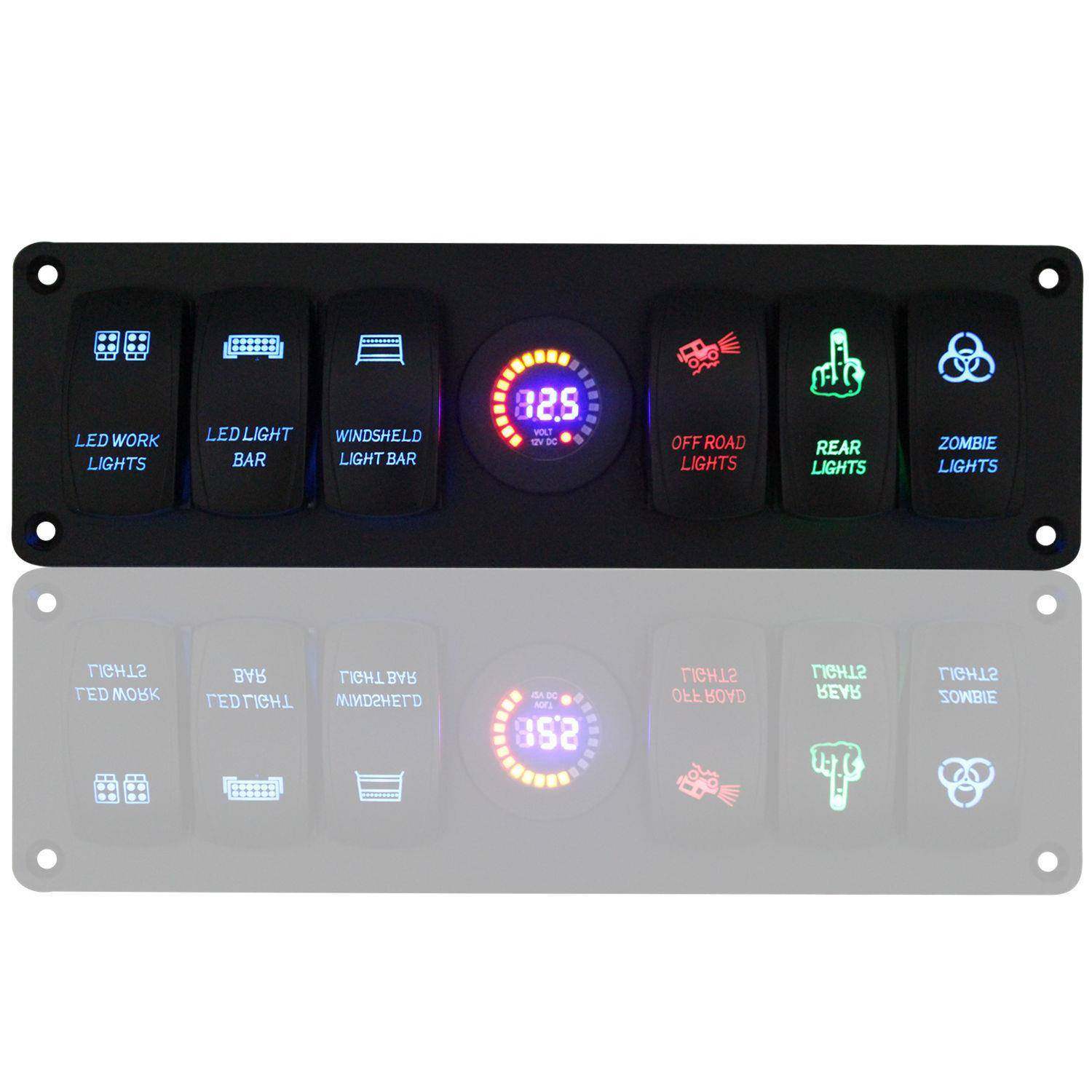 6位船型开关面板彩屏电压表改装汽车游艇船形组合防水开关户外车