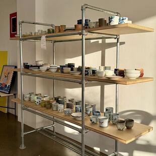 美式铁艺海洋板货架置物架复古书架收纳架精品展示架落地陈列架子