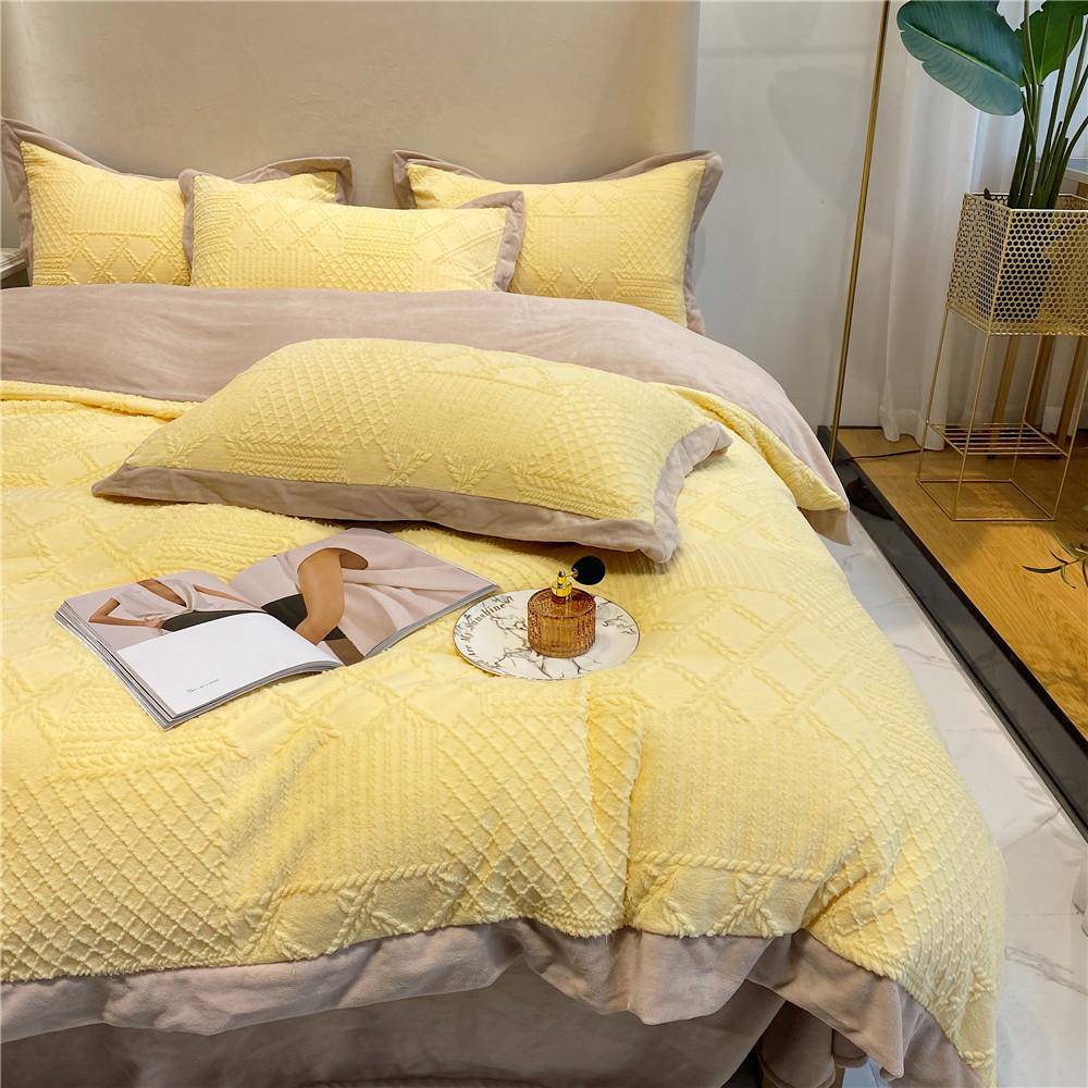 A类秋冬轻奢煦暖绒床单四件套加厚保暖刺绣被套秋冬纯色床上用品