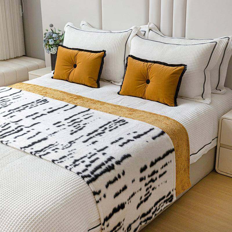 现代简约儿童房样板间床品多件套姜黄色床旗靠垫黑白毛呢床尾巾,农用物资,其他肥料,淘宝优惠券,粉丝福利购,淘宝优惠卷