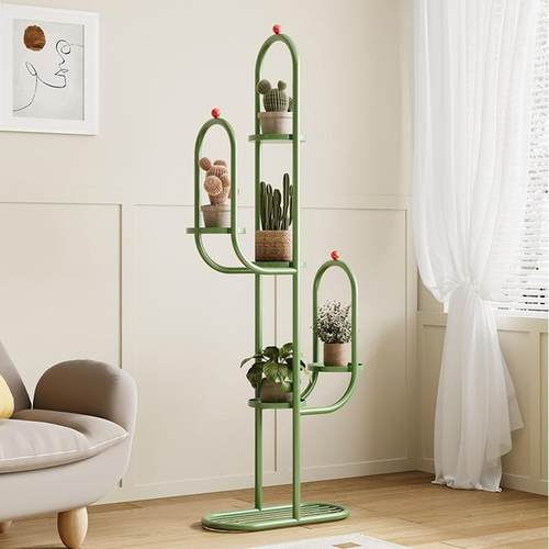 temu北欧客厅落地花架多层可移动创意仙人掌花盆架阳台置物架
