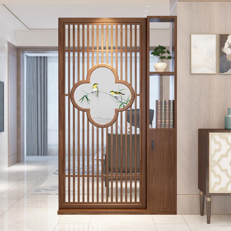 新中式实木屏风家用进门隔断装饰客厅简约现代镂空玄关置物架柜子
