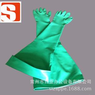 长款 80CM绿色丁腈防化手套耐酸碱防护手套干箱专用手套