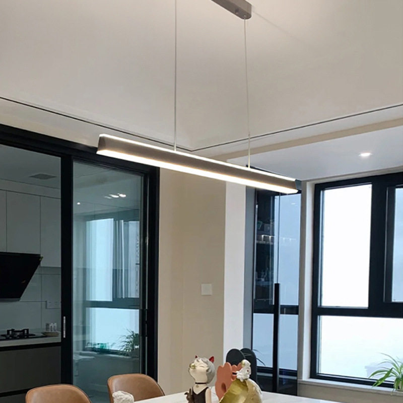 书房办公室LED吊灯新款极简长条一字北欧现代简约餐厅吧台灯调光