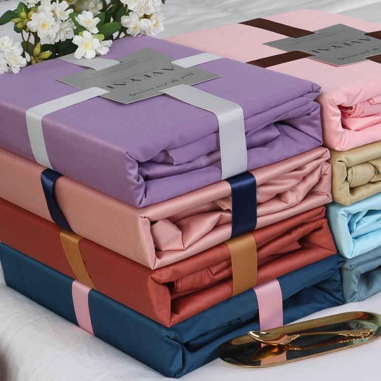 J6DA简约80支埃及长绒棉贡缎四件套1.5米纯棉床单被套1.8m双