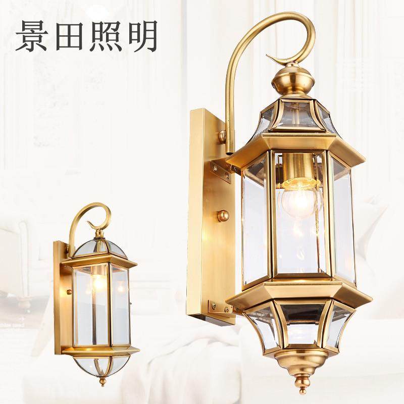 景田直销铜壁灯简约大气室内外用500高度方形过道灯庭院阳台