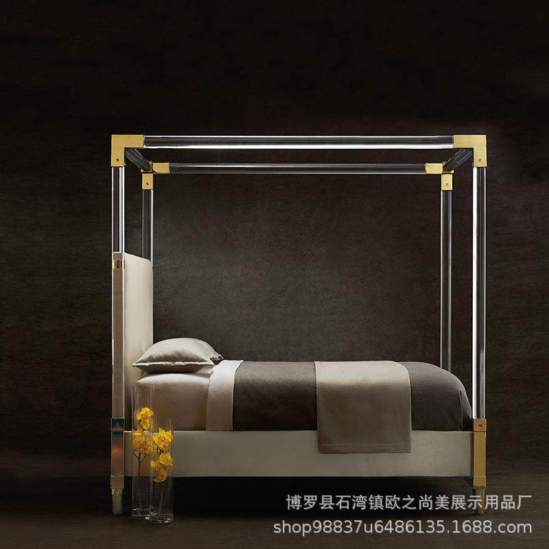 轻奢悬浮感亚克力床架简约带靠背不锈钢框架酒店别墅卧室双人床
