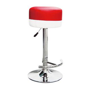 休闲凳子时尚吧台凳客厅椅带软包坐垫红白色皮质圆柱凳安吉椅盟