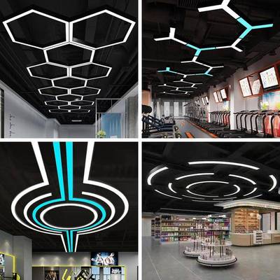 led办公室吊灯圆形创意六边形健身房网咖商场超市组合拼接造型灯