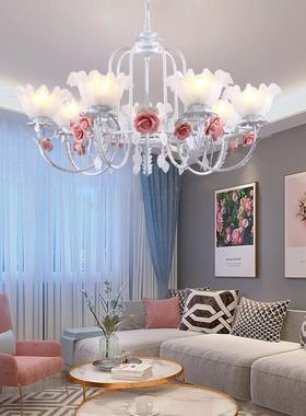 佳苑欧式田园客厅灯吊灯白色LED客厅灯红色蓝色LED卧室灯玫瑰花灯