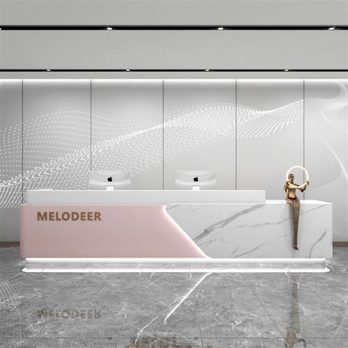 公司前台接待台简约仿大理石烤漆前台咨询吧台定制L转角前台