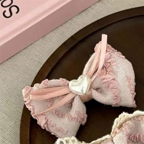桃粉初恋~蕾丝大肠发圈甜美蝴蝶结爱心发夹女高颅顶头箍褶皱发绳