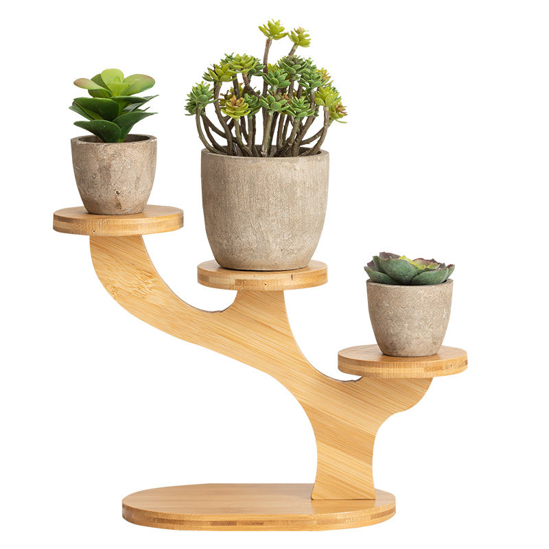 桌面多层小花架绿萝多肉花盆栽阳台客厅办公桌上迷你花盆架子竹木