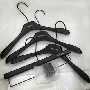 架定制LOG 儿童防滑无痕哑光黑木质衣撑裤 服装 店实木烤漆衣架女装