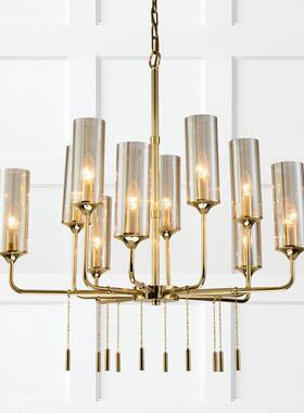 后现代个性简约全铜K金色客厅吊灯北欧轻奢茶灰色玻璃餐厅卧室灯