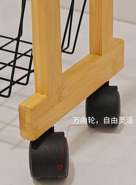 竹制简约层小三推果蔬收40919纳推车可车移动竹制餐桌厨房功多能
