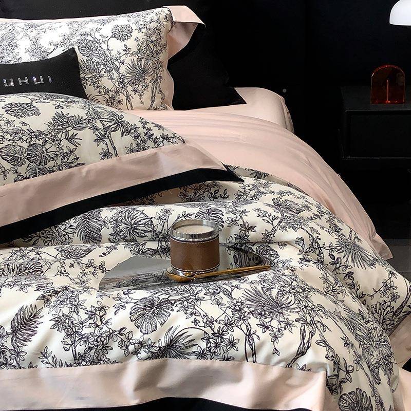 美式复田园数风10tgh-zjtc0古支长绒棉全花棉四件套码印纯棉床上