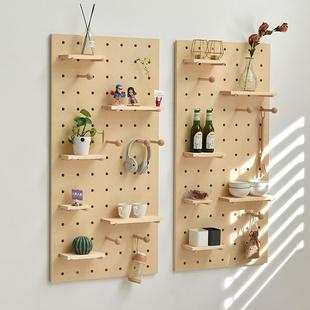 2I洞洞板挂实木制墙上置物架客UIJ木质入户门厅玄关木制装饰壁定