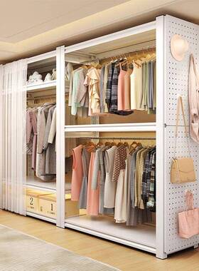 货收架衣柜家iR2iaHJ8用卧金落室出租房衣物纳简易组装地角钢衣架