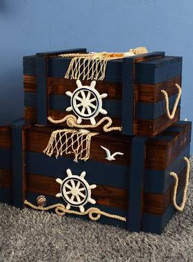 地中海木大复箱古宝三件套装饰摆51824件橱窗展示海质盗风主题号