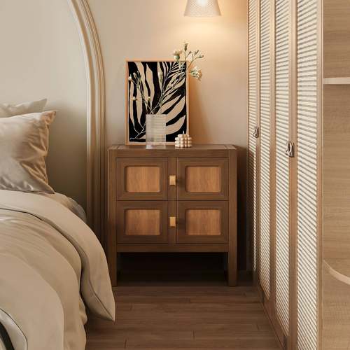 7W原木法风F77MMT75式园做田旧床头柜简斗约轻奢床头柜卧室双抽屉