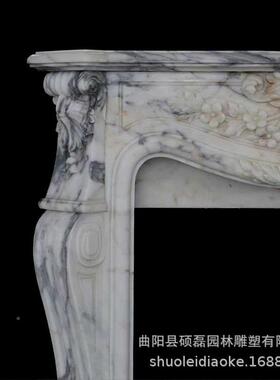 石雕壁炉天然石材雕花壁法式理汉白玉玄炉-关柜大石架汉白玉壁炉