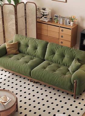 迪菲凯实法25947式复古木古风沙发小户型中客厅绿色布艺直排沙发