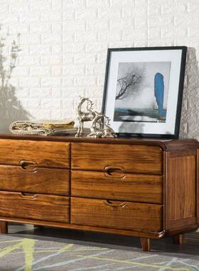 W8现代中18922式全实木斗柜乌金木五斗柜卧室多抽屉纳六物储柜轻