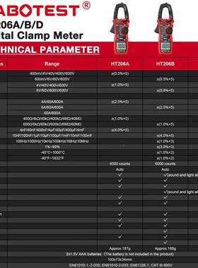 华HT2GMS06D/H博T20A/HT206B钳形万用表电交直流电压流6测量表