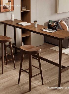木吧台厅桌椅组合简约办公吧台式餐家用小户70141型客靠墙实高脚