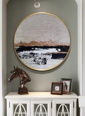 现代手绘油圆画新中式36351玄关形挂厅餐厅走画廊装饰画样板间配