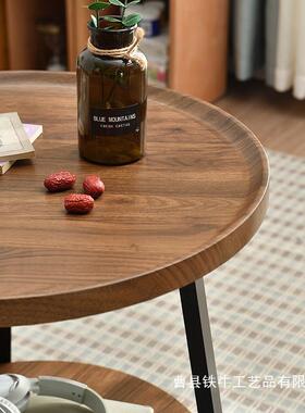 现小代双层圆床形茶几角39181小户型客厅木纹茶桌创意卧室沙发几