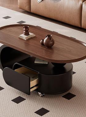 中古风可移动茶用几家客39512厅小户型沙边几椭圆发形实木储小物