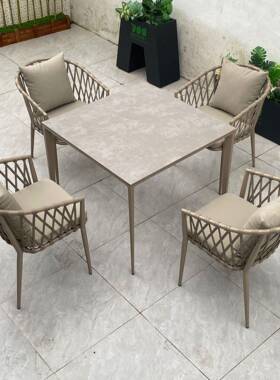 外桌椅13867户庭院椅别墅金花园露台藤度假村露天休闲编绳铝合桌