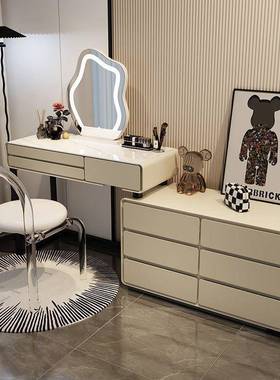 2头025奶20444油风卧岩板实木梳妆体台床柜一网红伸缩化妆台室现