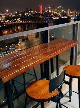 I户外阳台吧台桌靠窗边条桌防腐木休闲小吧4实木窄F759MTMT家用高