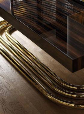 意式轻板奢书桌设计师IEU书房黑檀电桌后现代锈钢写字台脑样不房