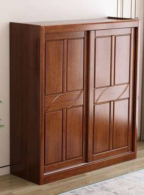 胡桃木实木衣柜中式推FVO储拉门家用代卧室物柜现简约收纳户小型