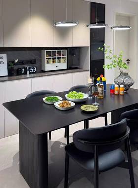 202AEY5新款黑岩板轻餐桌椅组合现代意家用饭桌长方形小户式型奢