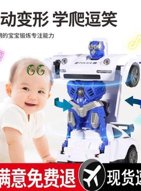 动7434变形人警车金刚机器旋转万向电车儿童玩具车男孩小汽声光