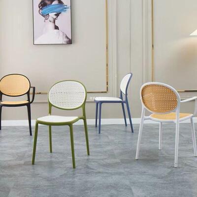 塑料藤编椅椅子中古手扶藤椅靠背椅透气64112用餐商用餐桌家椅户